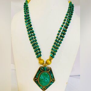 Himalayan jewelry malachite brass necklace